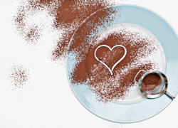 矢量心形巧克力盘子里的巧克力粉高清图片
