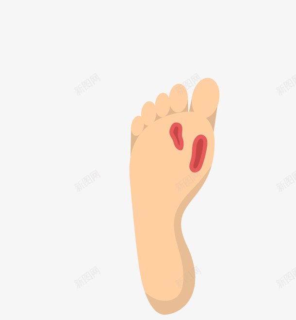 手绘右脚png免抠素材_新图网 https://ixintu.com 卡通 手绘 装饰 图案 黄色的脚身 红色的胎记