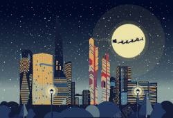 圣诞节夜景矢量城市夜景背景高清图片