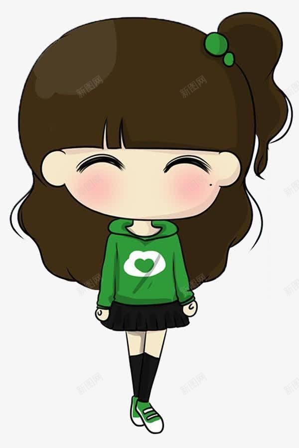 穿着绿色卫衣的可爱小女孩png免抠素材_新图网 https://ixintu.com 卡通 可爱 小女孩 绿色卫衣