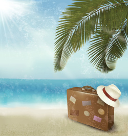 复古草帽矢量卡通旅游度假夏日海边背景高清图片