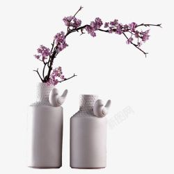 紫色清新花瓶桃花装饰图案素材