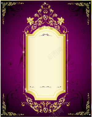 金色花纹边框不规则卡片紫底背景矢量图背景