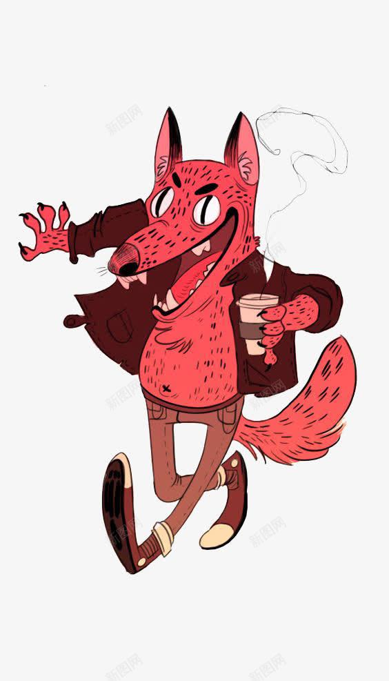 喝咖啡的狼png免抠素材_新图网 https://ixintu.com 咖啡杯 喝咖啡 大狼 头狼 穿衣服的狼