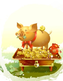 金猪质感矢量卡通招财金猪财富创意背景高清图片