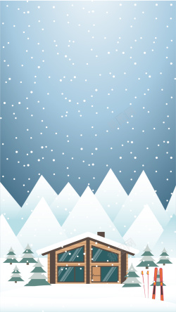 蓝色小房子雪山下雪蓝色渐变H5背景矢量图高清图片