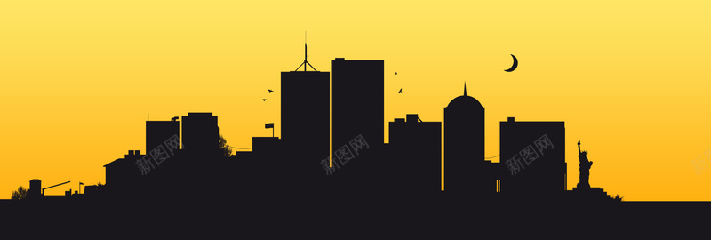 夕阳下城市剪影背景图矢量图背景
