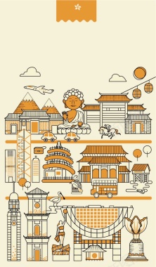 手绘矢量旅游香港景点太平山大佛海报背景背景