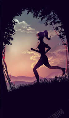 手绘女子跑步运动背景矢量图背景