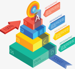 彩色立方体阶梯图表矢量图素材