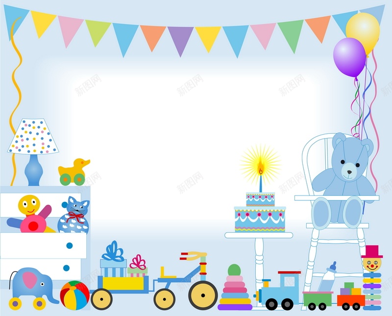 婴儿用品矢量图ai设计背景_新图网 https://ixintu.com 卡通 婴儿用品 小车 手绘 玩具 童趣 蛋糕 矢量图