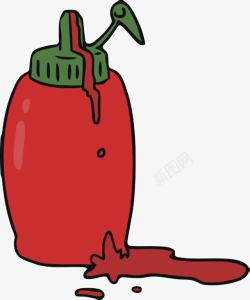 番茄酱汁红色塑料瓶子漏汁的番茄酱包装卡高清图片