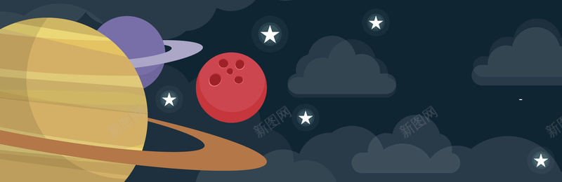 黑色宇宙海报矢量图ai设计背景_新图网 https://ixintu.com 卡通 宇宙 手绘 星环 星球 海报banner 矢量图 童趣 黑色