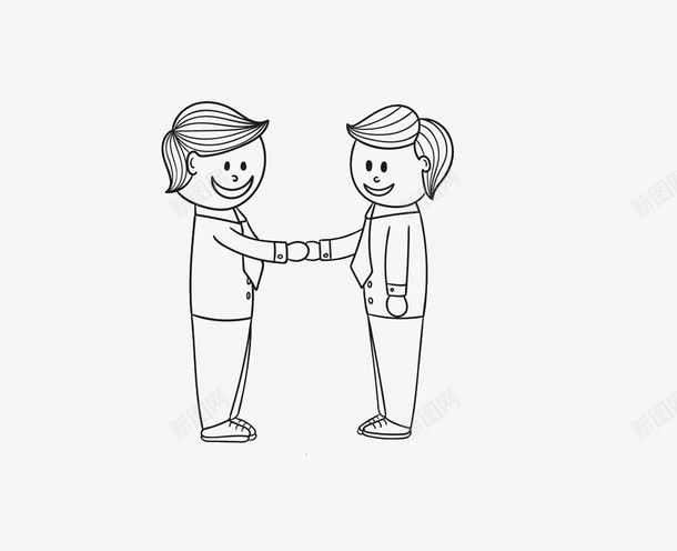 简笔画两人握手png免抠素材_新图网 https://ixintu.com 卡通人物 握手 简笔画