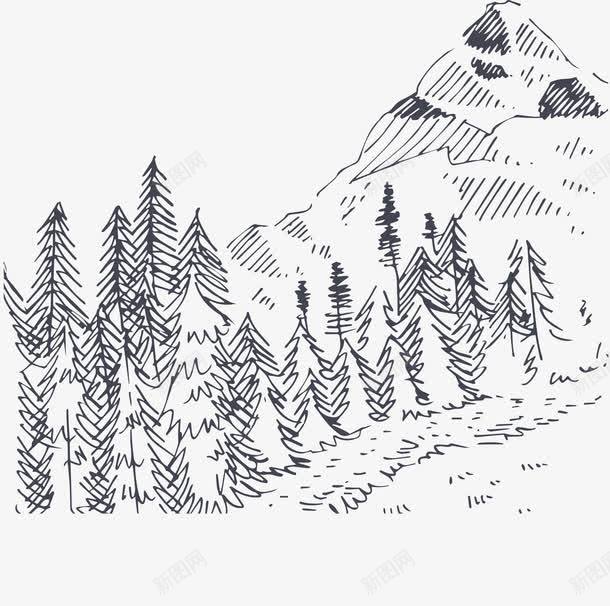 手绘山png免抠素材_新图网 https://ixintu.com 手绘山 风景手绘 风景铅笔画 黑色