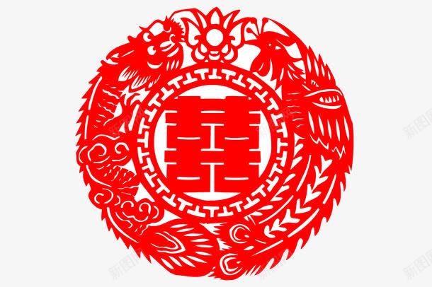 中国风龙凤呈祥喜字图png免抠素材_新图网 https://ixintu.com 中国风 卡通手绘 喜字 喜庆 水彩 窗花 红色 艺术字 节日