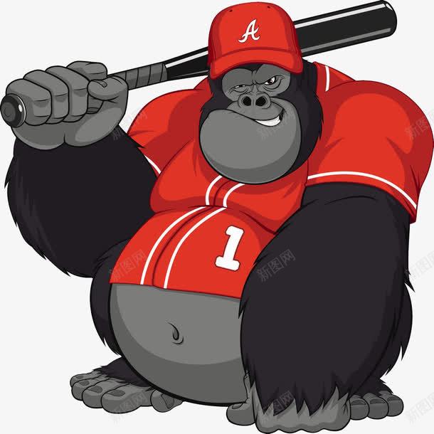 打棒球的黑猩猩png免抠素材_新图网 https://ixintu.com 卡通 打棒球 拿着球棒 黑猩猩