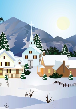 冬至雪屋背景装饰矢量图背景