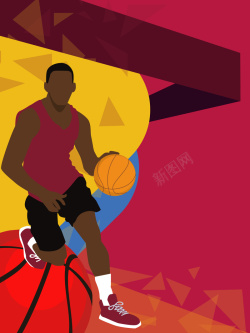热血篮球赛简约扁平篮球比赛背景矢量图高清图片