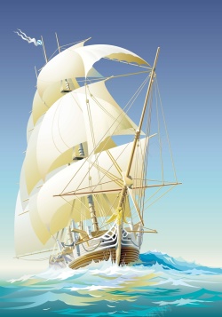 手绘免抠远航海浪帆船背景矢量图高清图片