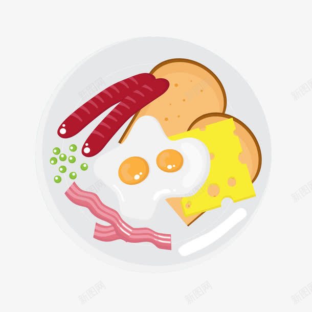 火腿鸡蛋早餐png免抠素材_新图网 https://ixintu.com 培根 奶酪 豆类 面包