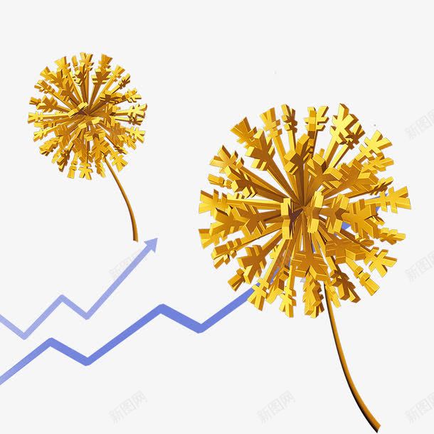 金钱蒲公英psd免抠素材_新图网 https://ixintu.com 箭头 蒲公英 金币 金钱