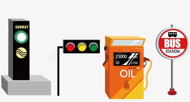 加油站场景图标png_新图网 https://ixintu.com 停车图标 加油箱 矢量的 红绿灯