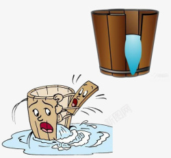 两个短板木桶溢出水的木桶插画高清图片