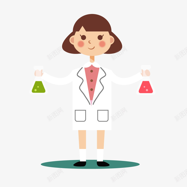 白衣实验员女子png免抠素材_新图网 https://ixintu.com 卡通人物 卡通女子 实验员 背景装饰