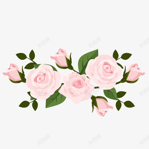 粉色玫瑰花植物png免抠素材_新图网 https://ixintu.com 卡通植物 粉色玫瑰花 粉色花卉 绿色叶子