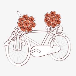 手绘鲜花自行车素材