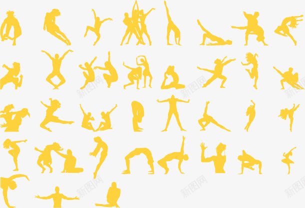 人物健身剪影图标png_新图网 https://ixintu.com 人物剪影 体操 健身 瑜伽 运动 锻炼 黄色剪影