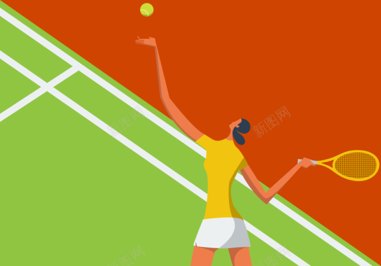卡通扁平夏季运动员网球海报背景矢量图背景