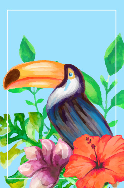 热带花鸟蓝色手绘女装新品热带雨林花鸟背景矢量图高清图片