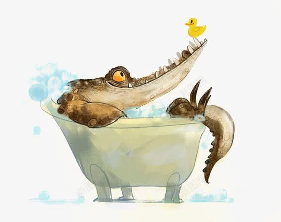 洗澡的鳄鱼png免抠素材_新图网 https://ixintu.com 儿童 创意插画 动物 卡通鳄鱼 小 小鸭子