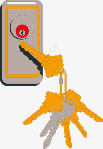 卡通门锁钥匙串png免抠素材_新图网 https://ixintu.com 钥匙串 钥匙矢量 门锁 黄色