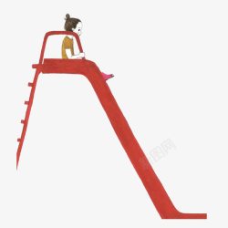 坐纸船的小女孩坐红色滑梯的小女孩高清图片