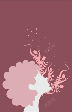 粉红色头像人脸上盛开的花朵和藤曼背景矢量图高清图片