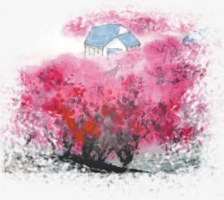 水墨艺术粉色场景树木素材