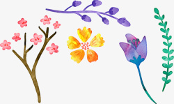 卡通水彩装饰花卉矢量图素材