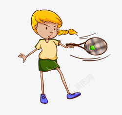 小女孩打网球手绘卡通打网球小女孩高清图片