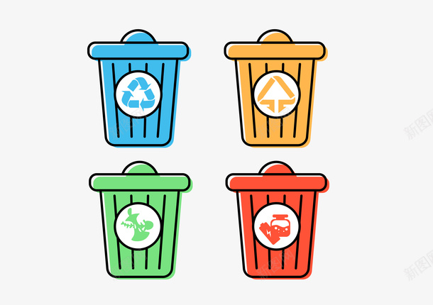 垃圾分类垃圾箱png免抠素材_新图网 https://ixintu.com 卡通 垃圾分类 垃圾箱 漫画