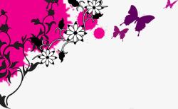 紫色飞舞卡通手绘蝴蝶花纹素材