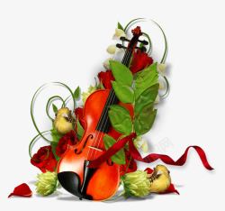 大提琴和绿叶素材
