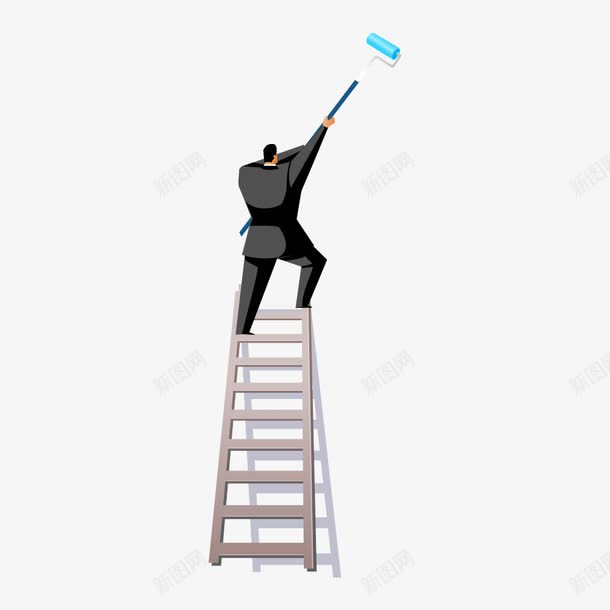 梯子上的人png免抠素材_新图网 https://ixintu.com 人 刷墙 劳动 梯子