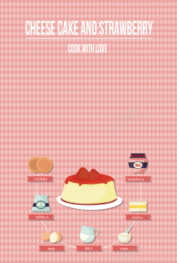 扁平化草莓奶酪蛋糕海报背景矢量图背景