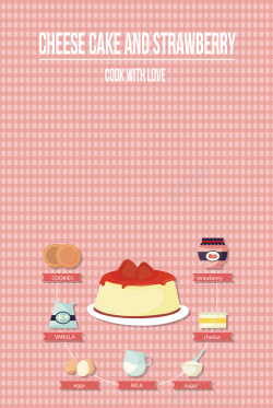 烘培过程扁平化草莓奶酪蛋糕海报背景矢量图高清图片