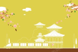 日本地铁闸机矢量手绘旅游日本樱花背景高清图片