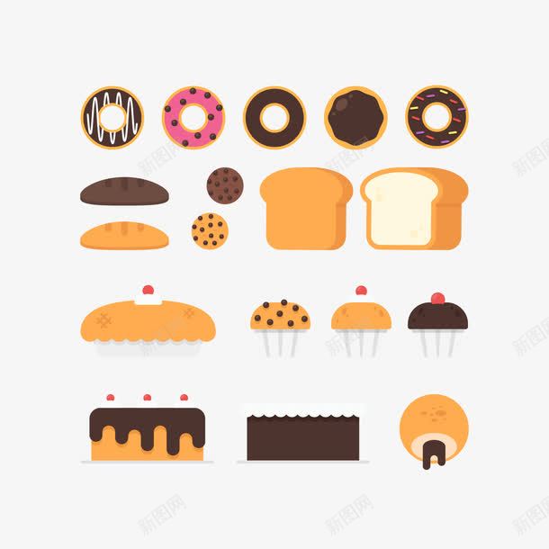 美味烘培食物png免抠素材_新图网 https://ixintu.com 手绘 烘焙食物 甜甜圈 甜食 蛋糕 面包 食物