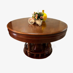 家用胡桃木餐桌家用简易圆餐桌高清图片